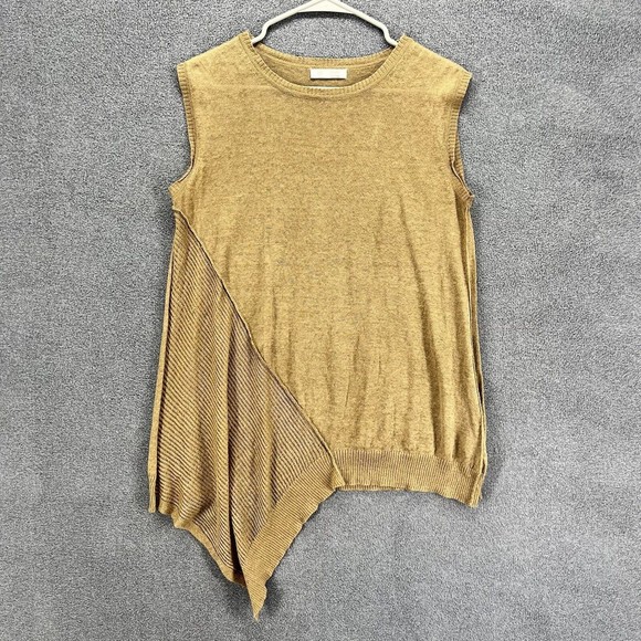 Raffi Sweaters - Raffi Cashmere Top Blouse Womens Brown asymmetric Stretch Semi Sheer sleeveless